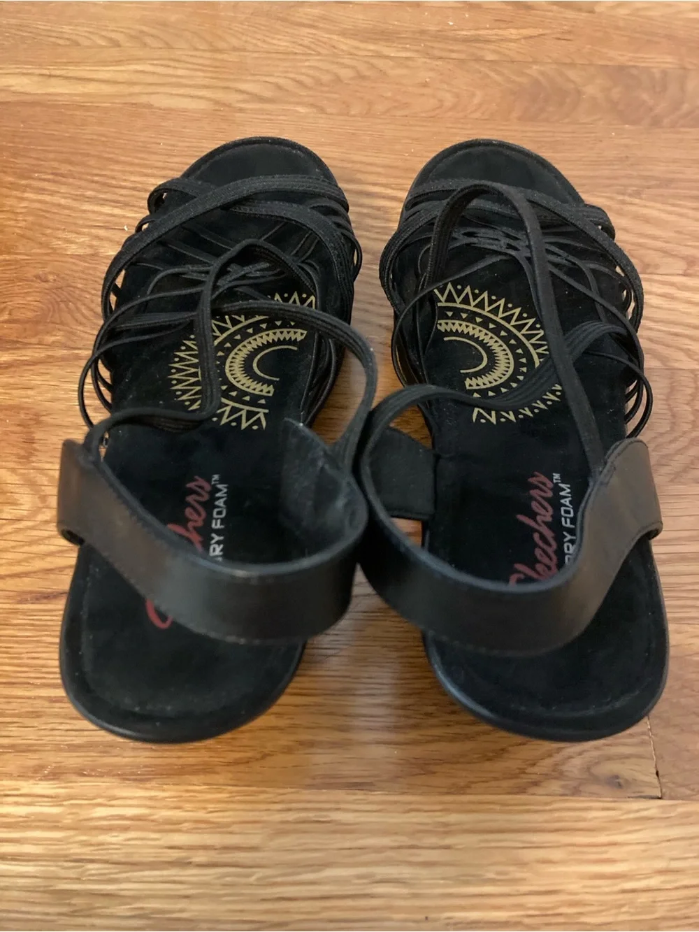 Skechers Black Strappy Memory Foam Slingback Sandals